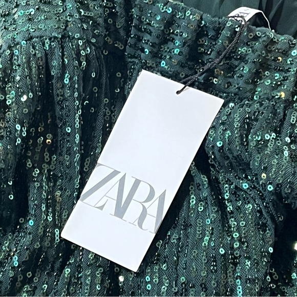 Zara Sequined Sheer Balloon Pants Elastic Waist Size Small Green Club Night NWT - Picture 16 of 16